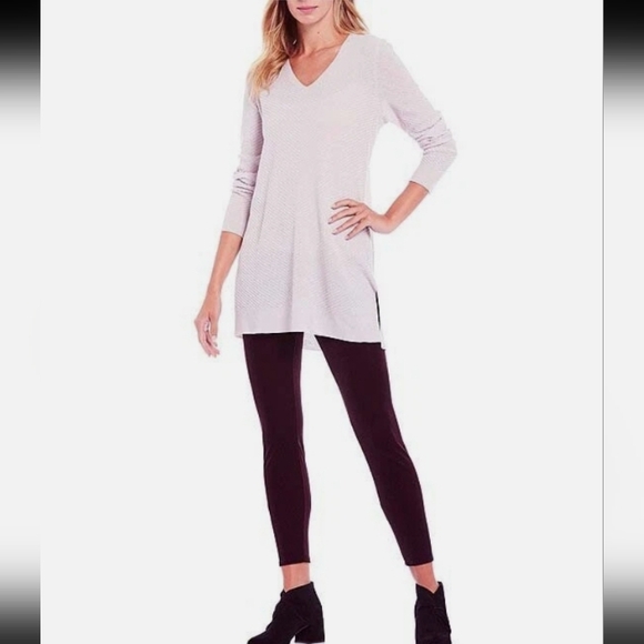 Eileen Fisher Extra Fine Italian Merino Wool Lilac V Neck Ribbed Knit Sweater L - Picture 2 of 13